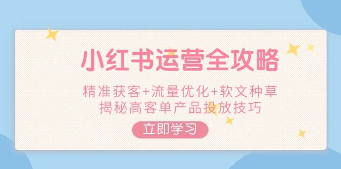 小红书运营全攻略，精准获客+流量优化+软文种草，揭秘高客单产品投放技巧-菜菜网创
