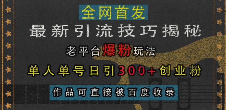 最新引流技巧揭秘，老平台爆粉玩法，单人单号日引300+创业粉，作品可直接被百度收录-菜菜网创