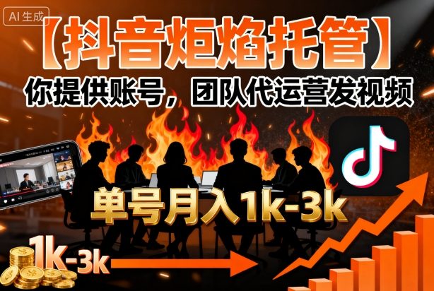 【抖音炬焰托管】你提供账号，团队代运营发视频，单号月入1k+【揭秘】-菜菜网创