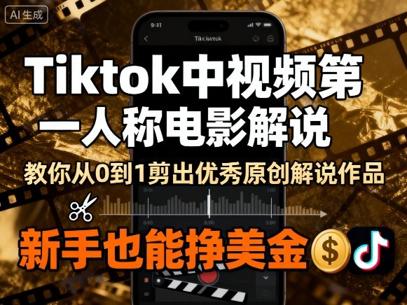 Tiktok中视频第一人称电影解说，教你从0到1剪出一个优秀的原创解说作品，新手也能挣美金-菜菜网创
