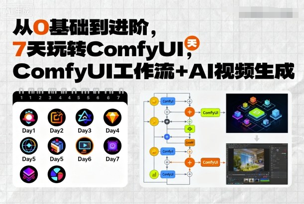 从0基础到进阶，7天玩转ComfyUI，Comfyui工作流+AI视频生成-菜菜网创