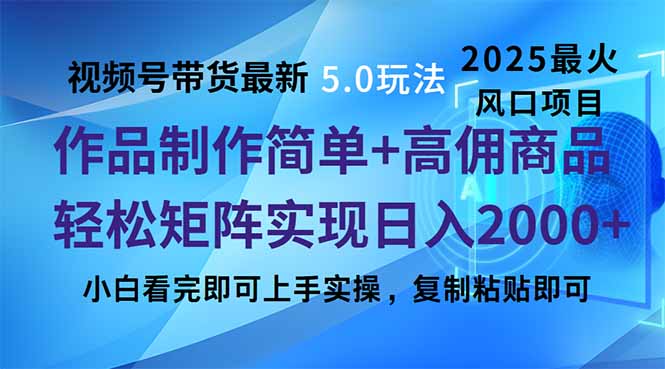 视频号带货最新5.0玩法，作品制作简单，当天起号，复制粘贴，轻松矩阵…-菜菜网创