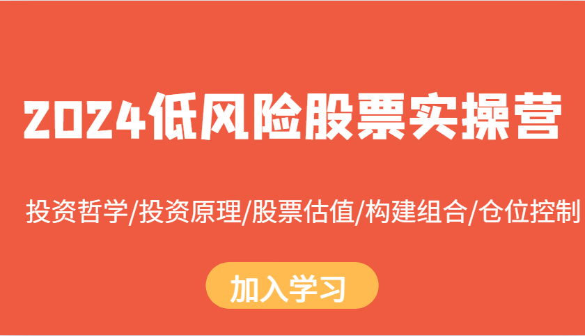 2024低风险股票实操营：投资哲学/投资原理/股票估值/构建组合/仓位控制-菜菜网创