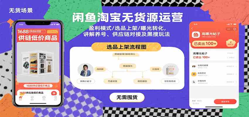 闲鱼淘宝无货源运营：盈利模式/选品上架/曝光转化，讲解养号、供应链对接及黑搜玩法-菜菜网创