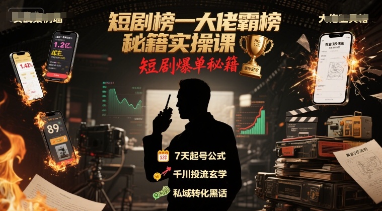 短剧榜一大佬霸榜秘籍实操课，短剧爆单秘籍-菜菜网创