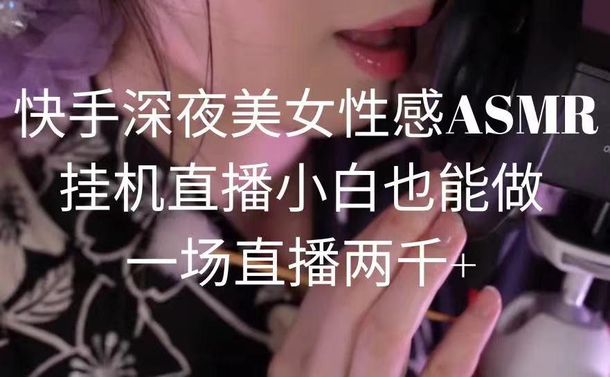 快手深夜美女性感ASMR挂机直播，小白也能做，一场直播两千+-菜菜网创