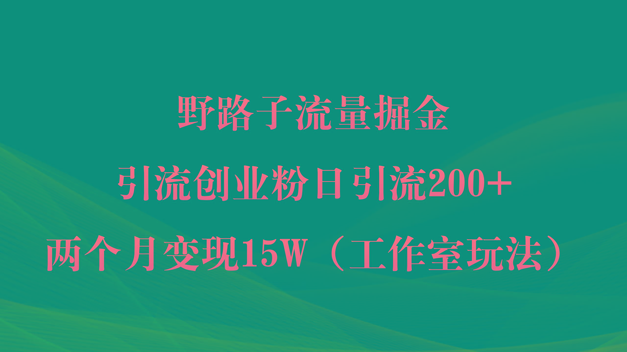 (9513期)野路子流量掘金，引流创业粉日引流200+，两个月变现15W(工作室玩法))-菜菜网创