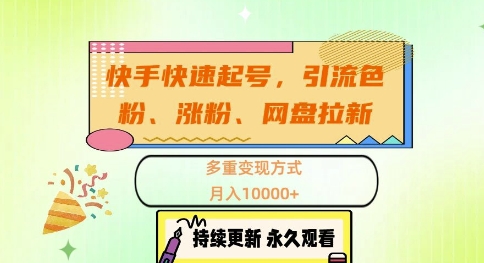 快手快速起号，引流s粉、涨粉、网盘拉新多重变现方式，月入1w【揭秘】-菜菜网创