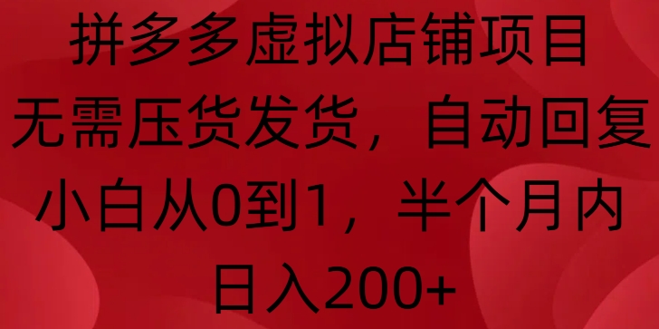 拼多多虚拟店铺项目，无需压货发货，自动回复，小白从0到1，半个月内日入200+【揭秘】-菜菜网创
