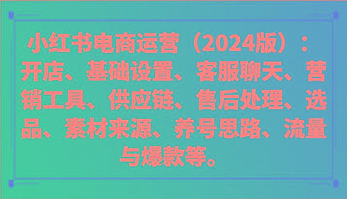 小红书电商运营(2024版)：开店、设置、供应链、选品、素材、养号、流量与爆款等-菜菜网创