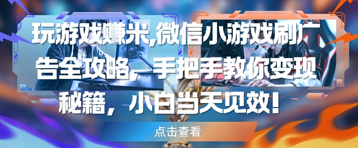 玩游戏挣米，微信小游戏刷广告全攻略，手把手教你变现秘籍，小白当天见效-菜菜网创