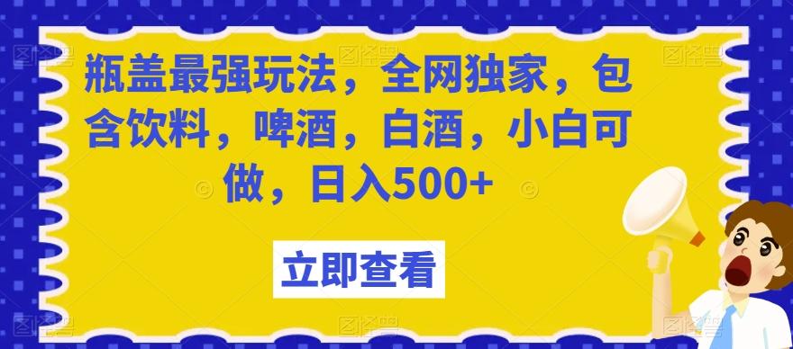 瓶盖最强玩法，全网独家，包含饮料，啤酒，白酒，小白可做，日入500+【揭秘】-菜菜网创