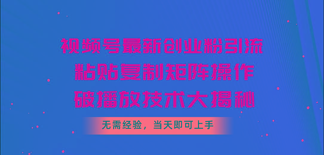 视频号最新创业粉引流，粘贴复制矩阵操作，破播放技术大揭秘，无需经验…-菜菜网创