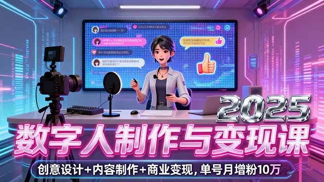 （16032期）2025数字人制作与变现课，创意设计+内容制作+商业变现，单号月增粉10万+-菜菜网创