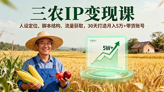 （16044期）三农IP变现课，人设定位、脚本结构、流量获取，30天打造月入5万+带货账号-菜菜网创