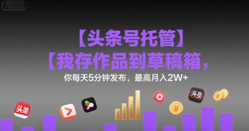 【头条号托管 】我存作品到草稿箱，你每天5分钟发布，最高月入2W+【揭秘】-菜菜网创