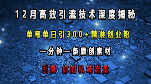 最新高效引流技术深度揭秘 ，单号单日引300+精准创业粉，一分钟一条原创素材，引爆你的私域流量-菜菜网创