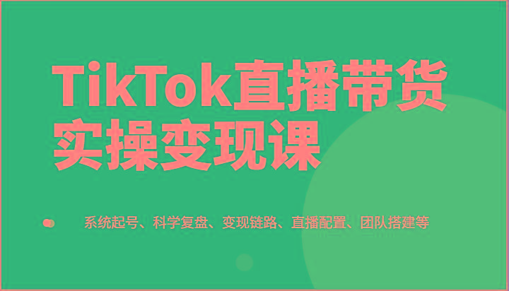 TikTok直播带货实操变现课：系统起号、科学复盘、变现链路、直播配置、团队搭建等-菜菜网创