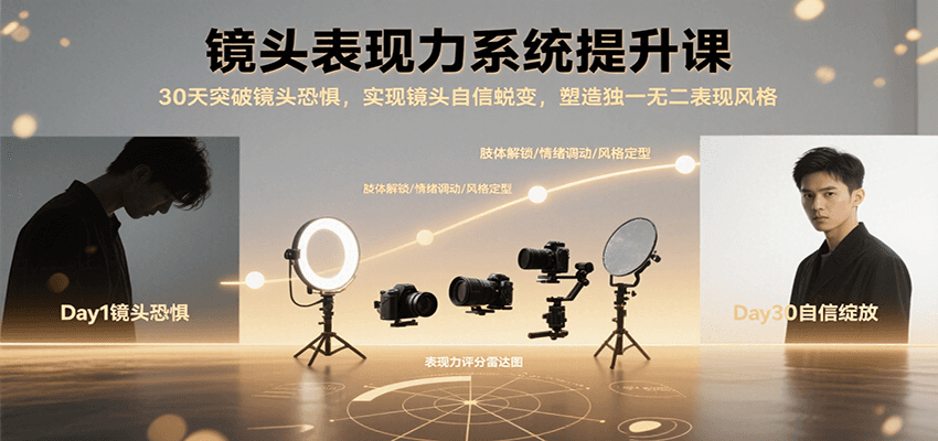 镜头表现力系统提升课，30天突破镜头恐惧实现自信蜕变，塑造独一无二表现风格-菜菜网创