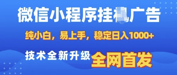 微信小程序全自动挂JI广告，纯小白易上手，稳定日入多张，技术全新升级，全网首发【揭秘】-菜菜网创