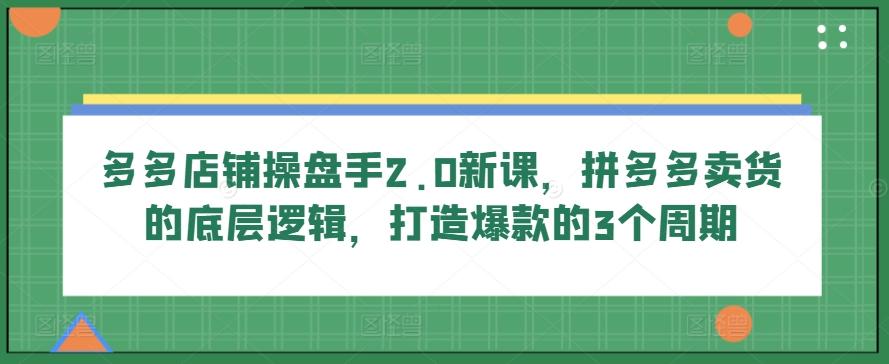 多多店铺操盘手2.0新课，拼多多卖货的底层逻辑，打造爆款的3个周期-菜菜网创