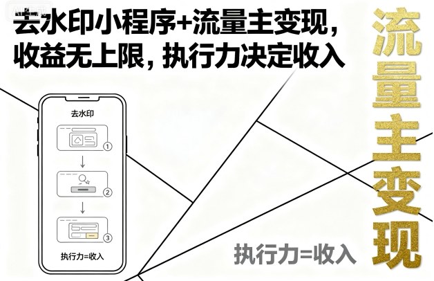 去水印小程序+流量主变现，收益无上限，执行力决定收入-菜菜网创
