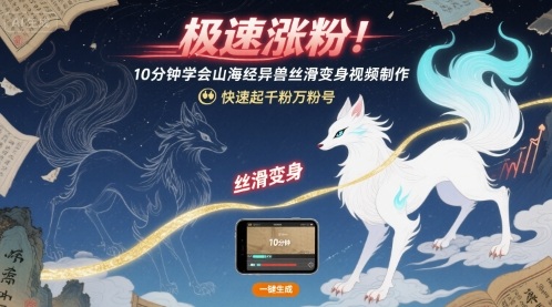 极速涨粉！10分钟学会山海经异兽丝滑变身视频制作，快速起千粉万粉号-菜菜网创