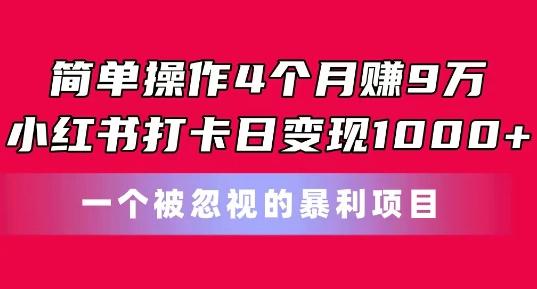 简单操作4个月赚9w，小红书打卡日变现1k，一个被忽视的暴力项目【揭秘】-菜菜网创