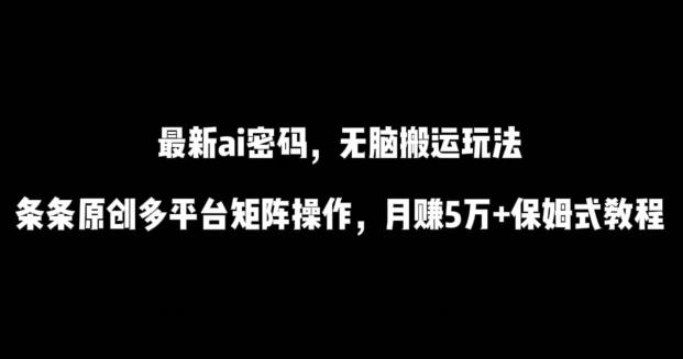 最新ai流量密码，傻瓜式搬运玩法，条条原创，多平台矩阵操作，月赚5万+保姆式教程【揭秘】-菜菜网创