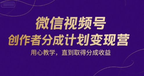 微信视频号创作者分成计划变现营，用心教学，直到取得分成收益-菜菜网创