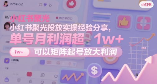 小红书聚光投放实操经验分享，单号月利润超1w+，可以矩阵起号放大利润-菜菜网创