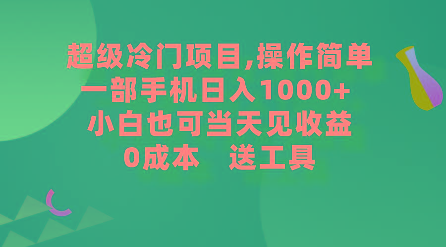 (9291期)超级冷门项目,操作简单，一部手机轻松日入1000+，小白也可当天看见收益-菜菜网创