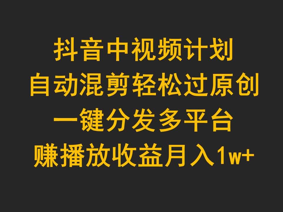 (9825期)抖音中视频计划，自动混剪轻松过原创，一键分发多平台赚播放收益，月入1w+-菜菜网创