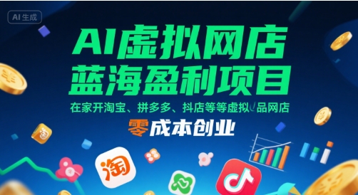 AI虚拟网店蓝海盈利项目，在家开淘宝、拼多多、抖店等虚拟品网店，零成本创业-菜菜网创