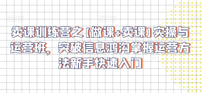 卖课训练营之【做课+卖课】实操与运营班，突破信息鸿沟掌握运营方法新手快速入门-菜菜网创