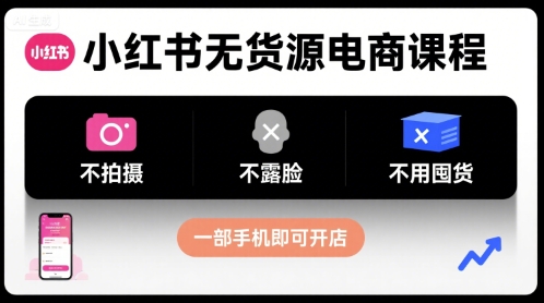 小红书无货源电商课程，不拍摄不露脸不用囤货，一部手机即可开店-菜菜网创