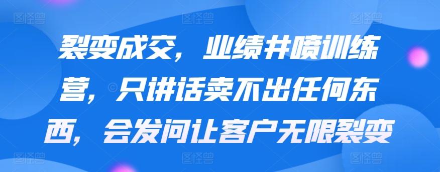 裂变成交，业绩井喷训练营，只讲话卖不出任何东西，会发问让客户无限裂变-菜菜网创