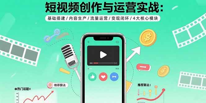 （15819期）短视频创作与运营实战：基础搭建/内容生产/流量运营/变现闭环/4大核心模块-菜菜网创