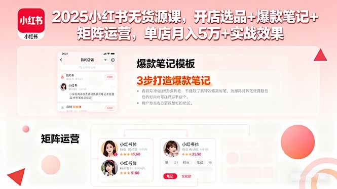 （16024期）2025小红书无货源课，开店选品+爆款笔记+矩阵运营，单店月入5万+实战效果-菜菜网创