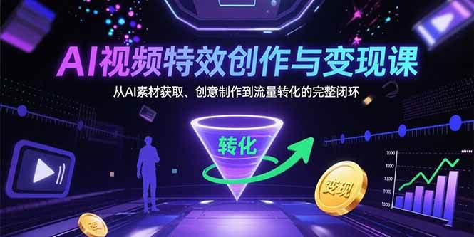 （15587期）AI视频特效创作与变现课：从AI素材获取、创意制作到流量转化的完整闭环-菜菜网创