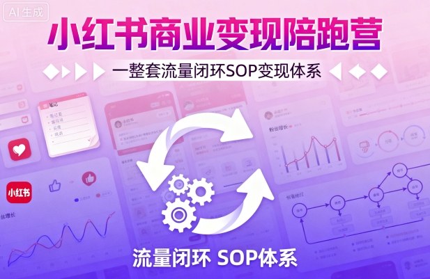 小红书商业变现陪跑营，轻IP矩阵 私域获客 聚光投流，一整套流量闭环SOP变现体系-菜菜网创