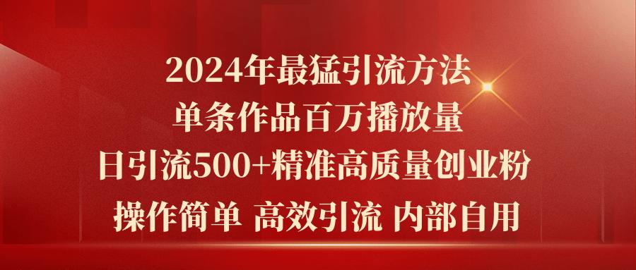 2024年最猛暴力引流方法，单条作品百万播放 单日引流500+高质量精准创业粉-菜菜网创