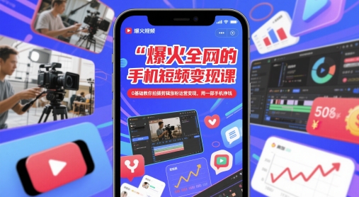 爆火全网的手机短视频变现课，0基础教你拍摄剪辑涨粉运营变现，用一部手机挣钱-菜菜网创