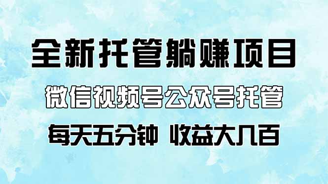 全新托管躺赚项目，微信视频号公众号托管代运营，每天五分钟，收益大几百-菜菜网创