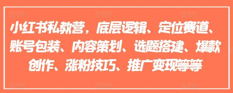 小红书私教营，底层逻辑、定位赛道、账号包装、内容策划、选题搭建、爆款创作、涨粉技巧、推广变现等等-菜菜网创
