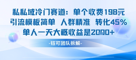 私域冷门赛道单个收费198米引流模板简单人群精准 45%的转化率单人一天大概收益多张-菜菜网创