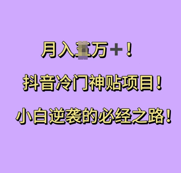 抖音冷门神贴项目，小白逆袭的必经之路，月入过W【揭秘】-菜菜网创