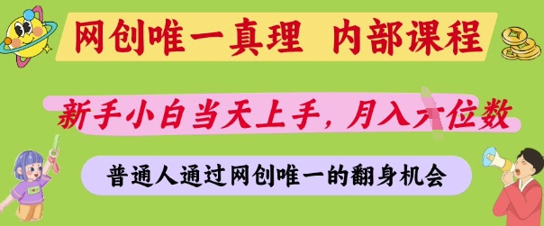 网创唯一真理，内部课程，新手小白当天上手，月入5位数，普通人通过网创唯一的机会【揭秘】-菜菜网创