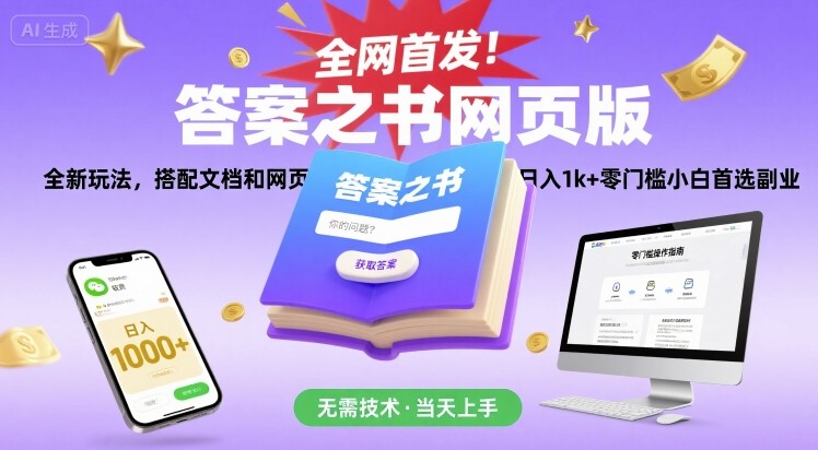 全网首发！答案之书网页版，全新玩法，搭配文档和网页，日入1k+零门槛小白首选副业【揭秘】-菜菜网创