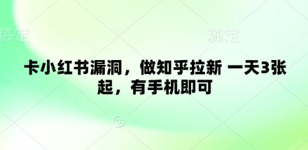 卡小红书漏洞，做知乎拉新 一天3张起，有手机即可-菜菜网创